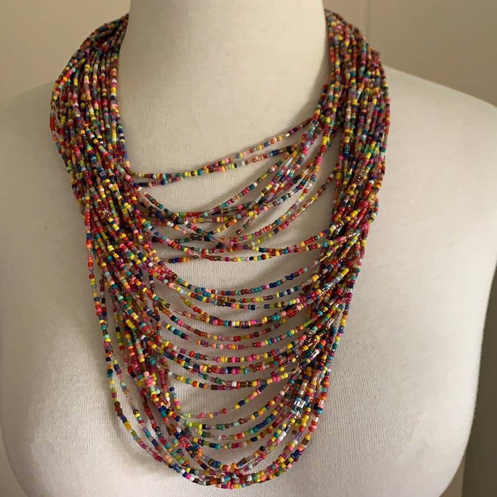 Multicolor Beaded Multi Strand Statement Necklace - image 2